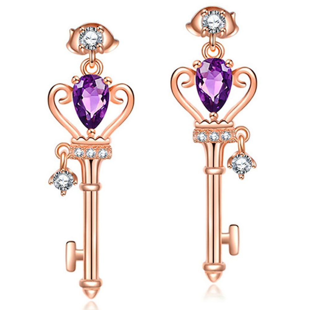 925 Sterling Silver Amethyst Gold Heart Earrings